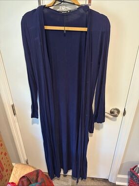 Annabelle Long Open-Front Navy Blue Cardigan